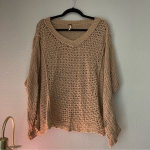 Free People Loose Fitting Brown Distressed Oversized Sweater